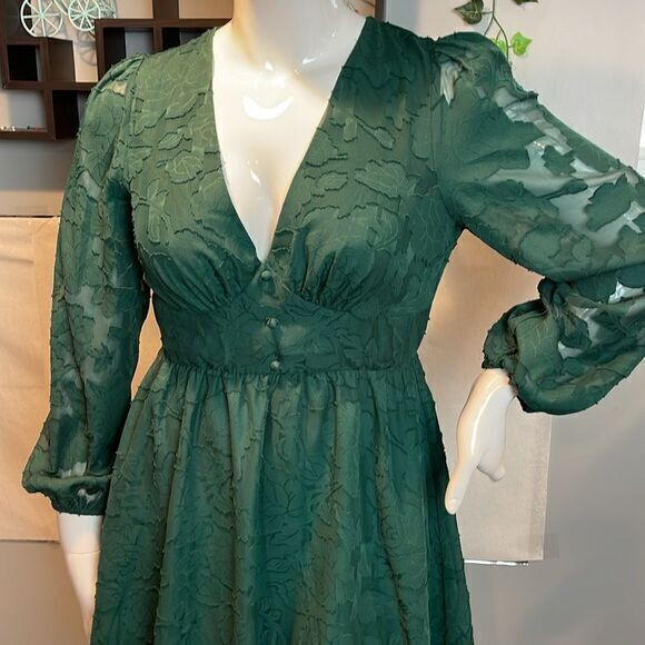 Cupshe Emerald Lace Mini Dress Long Sleeve Floral Print A Line Dress L RefCPS079 - Picture 4 of 13